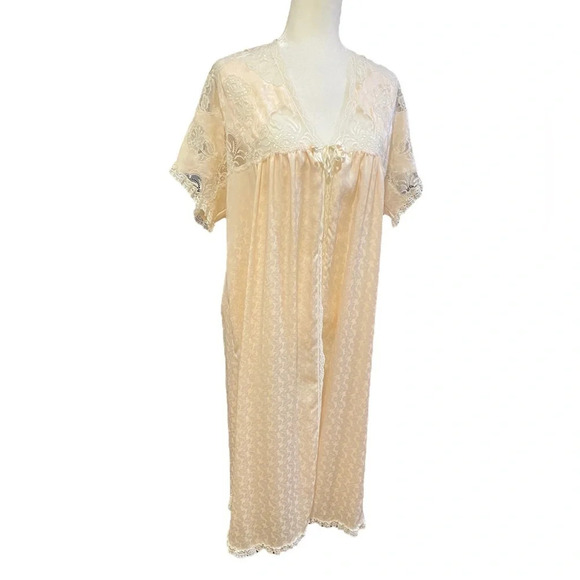 Christian Dior Lingerie Union Made Light Peach Satin Long Robe Petite - Picture 1 of 11